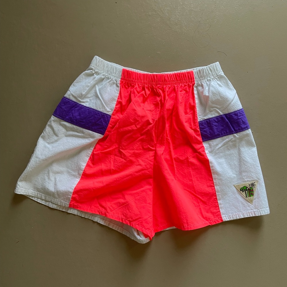 VINTAGE 90s Neon Nylon Shorts Size Medium